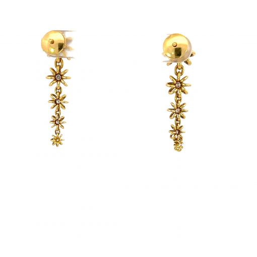 20K Gold and Diamond Graduated Flower Earrings - Image 4