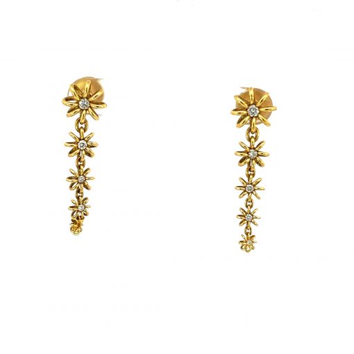 20K Gold and Diamond Graduated Flower Earrings - Image 5