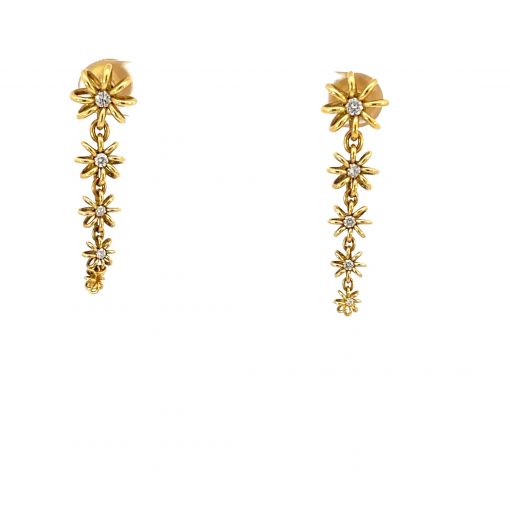 20K Gold and Diamond Graduated Flower Earrings - Image 7