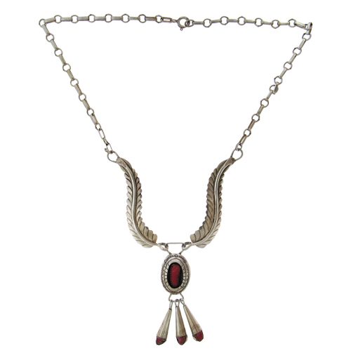 Navajo Sterling Coral Necklace - Image 2