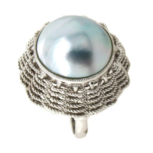 Estate Mabe Pearl Silver Ring - Image 2