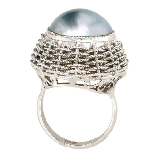 Estate Mabe Pearl Silver Ring - Image 4