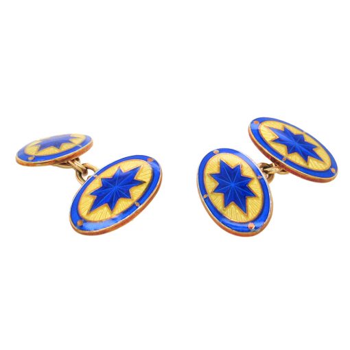 Estate 9K Gold Enamel Cufflinks - Image 2