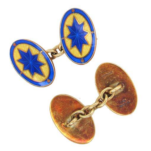 Estate 9K Gold Enamel Cufflinks - Image 4