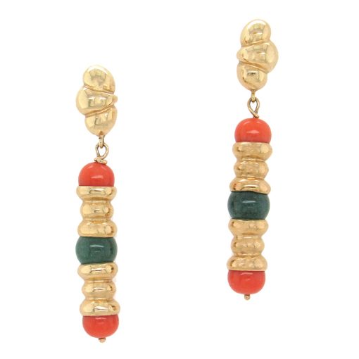 Coral Green Aventurine Estate Earrings