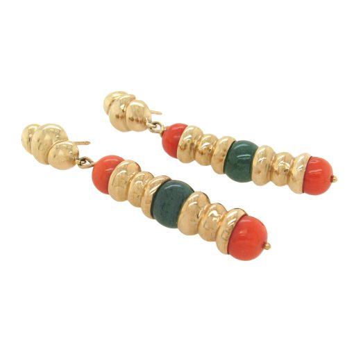 Coral Green Aventurine Estate Earrings - Image 2