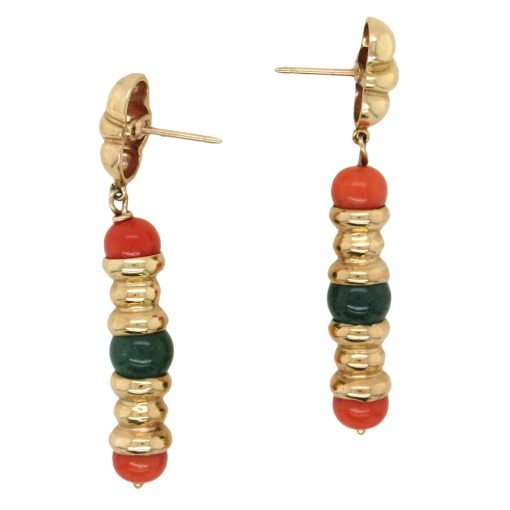 Coral Green Aventurine Estate Earrings - Image 3