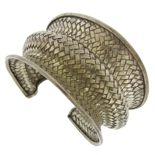 Large Basketweave Sterling Cuff Bracelet - Image 2