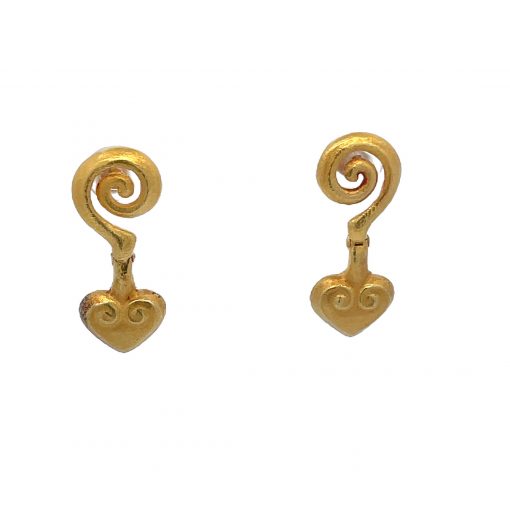 18K Gold Heart Drop Earrings - Image 4