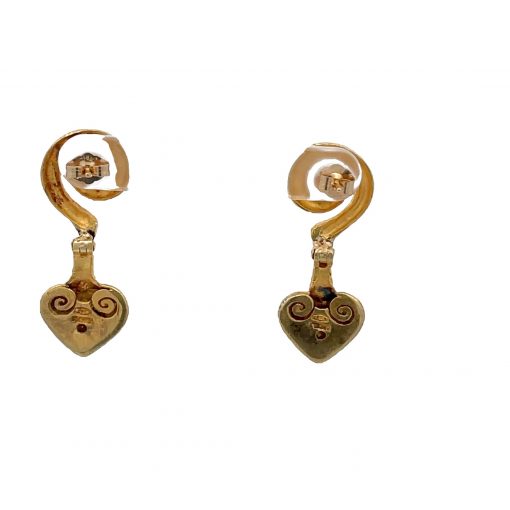 18K Gold Heart Drop Earrings - Image 2