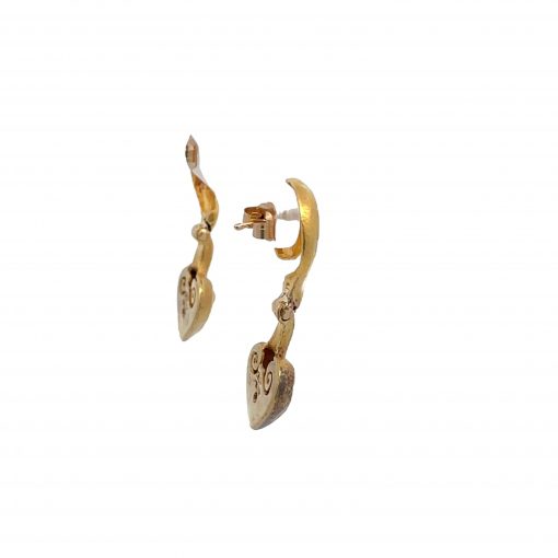 18K Gold Heart Drop Earrings - Image 5