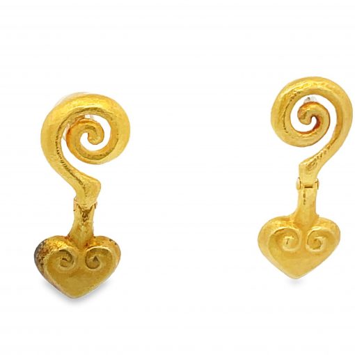 18K Gold Heart Drop Earrings