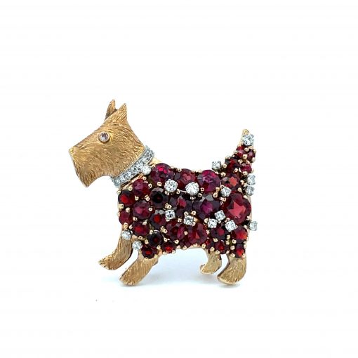 Garnet and Diamond Terrier Brooch