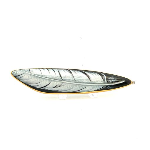 Larissa Podgoretz: 'White Feather' Enamel Brooch - Image 3