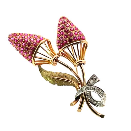 Strawberry Diamond Sapphire Brooch - Image 2